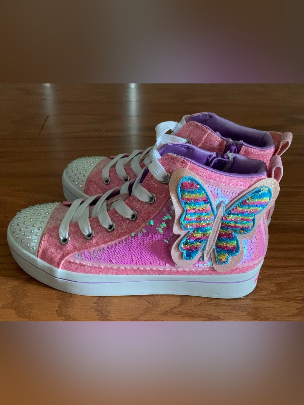 Kids Pink Flip Sequin Butterfly High-Top Skechers